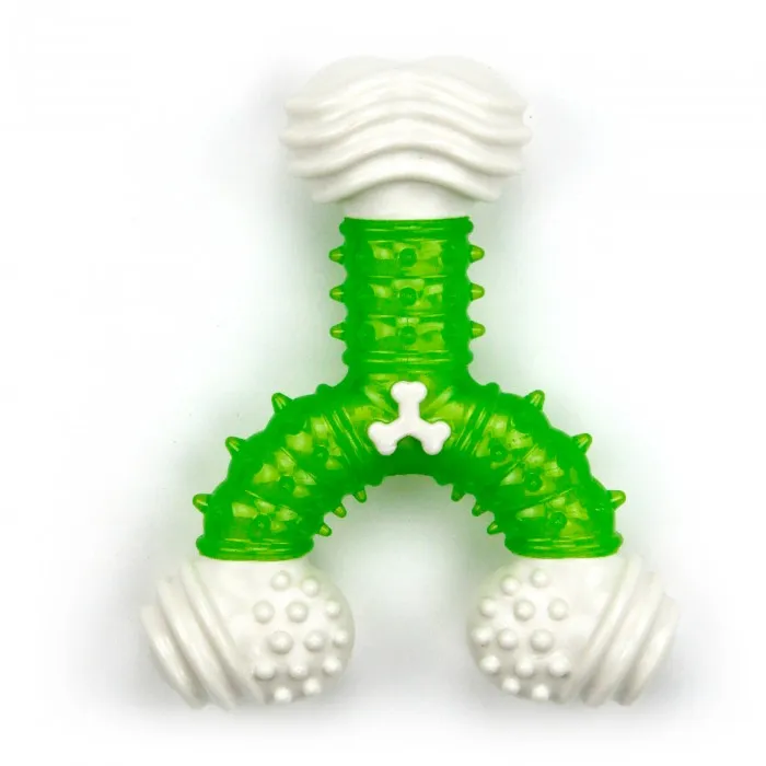 3 Colors Mixed Durable Cleaning Toothbrush Rubber Indestructible Dog Chicken Flavor Dental Wish Bone Toys for Aggressive Chewers