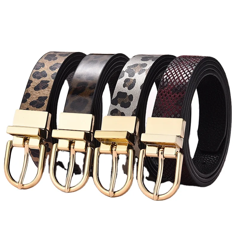 WDD110 New Women Fashion Leopard PU Leather Belts Female Pin Buckle Leather Belts Ladies Casual Jeans Waist Belts