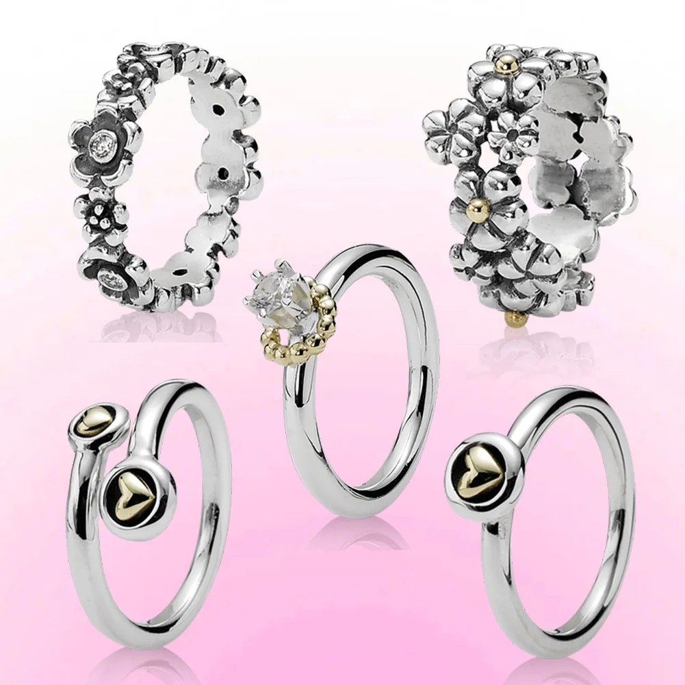 Luxury Chic Two Tone Heart Rings for Women Eternity Wedding Accessories Statement Female Ring Wear Party Statement Jewelry