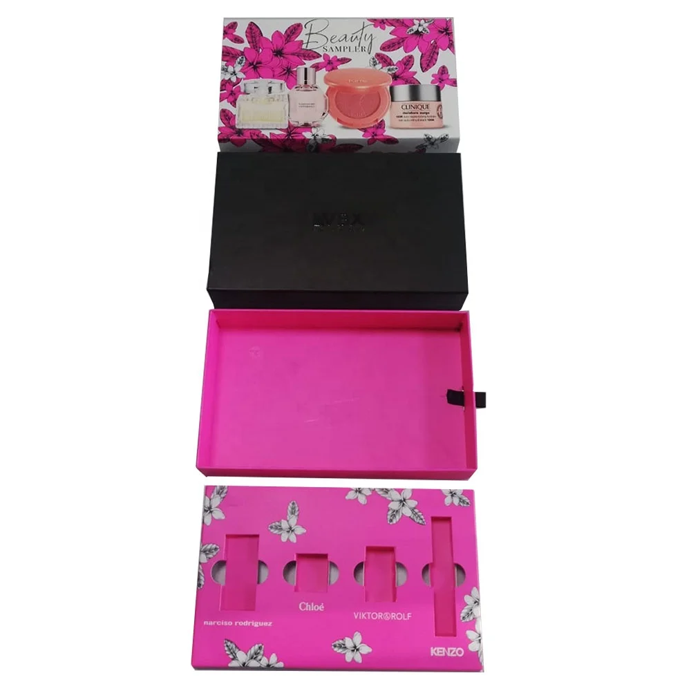 Hot Sale Custom Design Drawer Product Cosmetic Box With Drawer Sliding Custom Cut Gift Box Embossing Lacquer Cosmetic Packaging