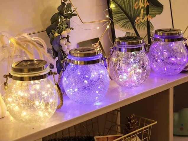 Solar Copper Wire Lamp Crack Ball Glass Jar fairy lighting Outdoor Garden Decoration Tree Lamp