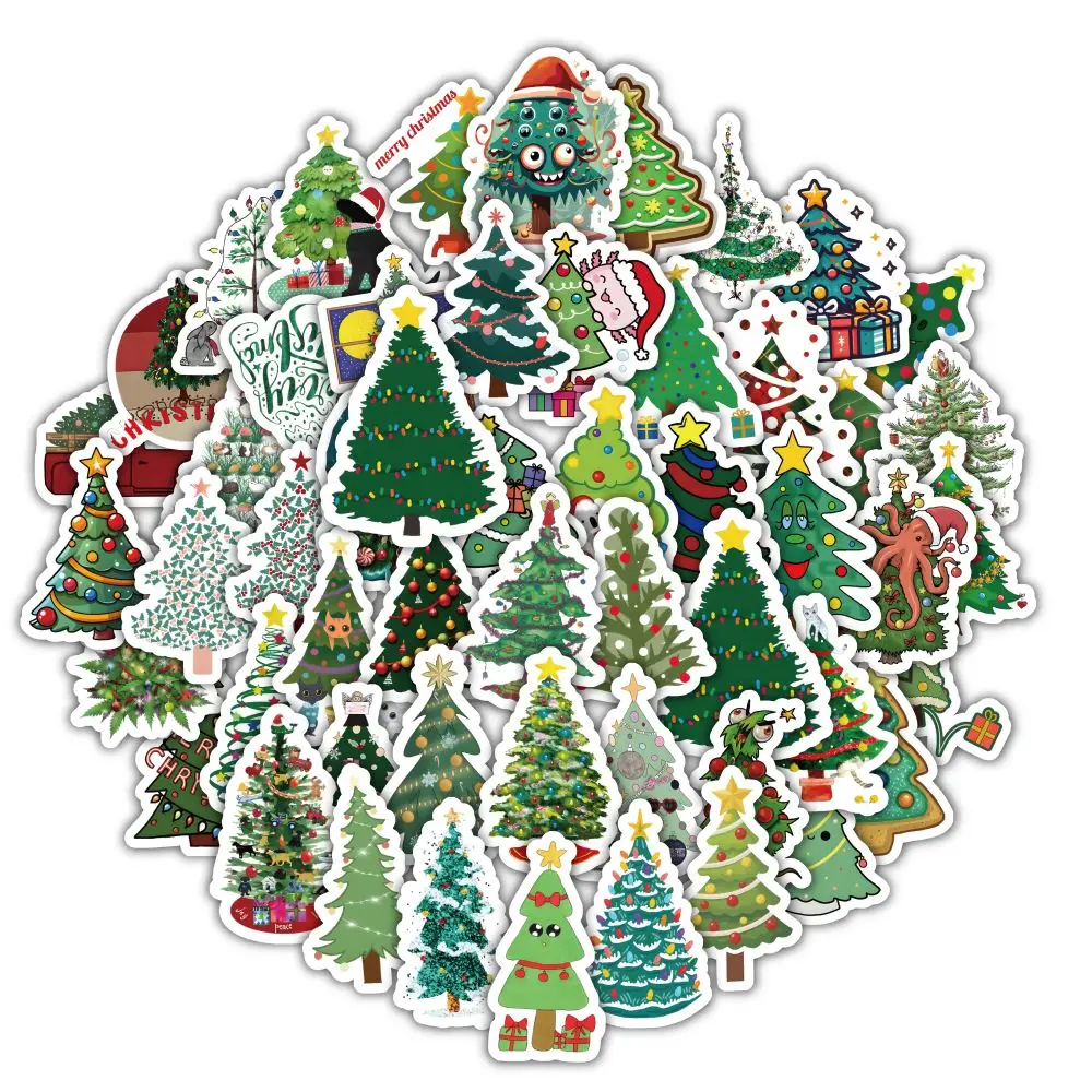 60pcs Waterproof Cartoon Christmas Tree Sticker Custom Kiss Cut Mobile Water Bottle Luggage Laptop Christmas Stickers for kids