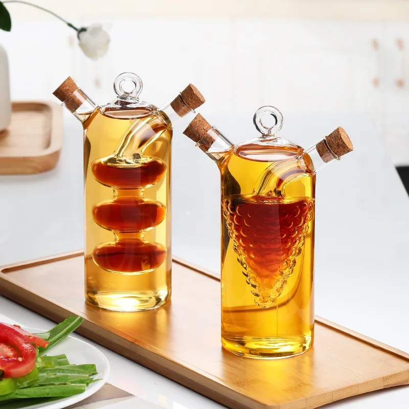 2-in-1 Double layer sauce oil vinegar condiment seasoning sealed glass bottle kitchen glass storage bottles jars