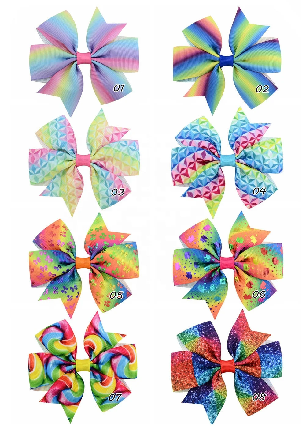 E-Magic High quality Custom eco-friendly 3.15 inches Grosgrain Multi-color ribbon bow with alligator clip for sweet girls