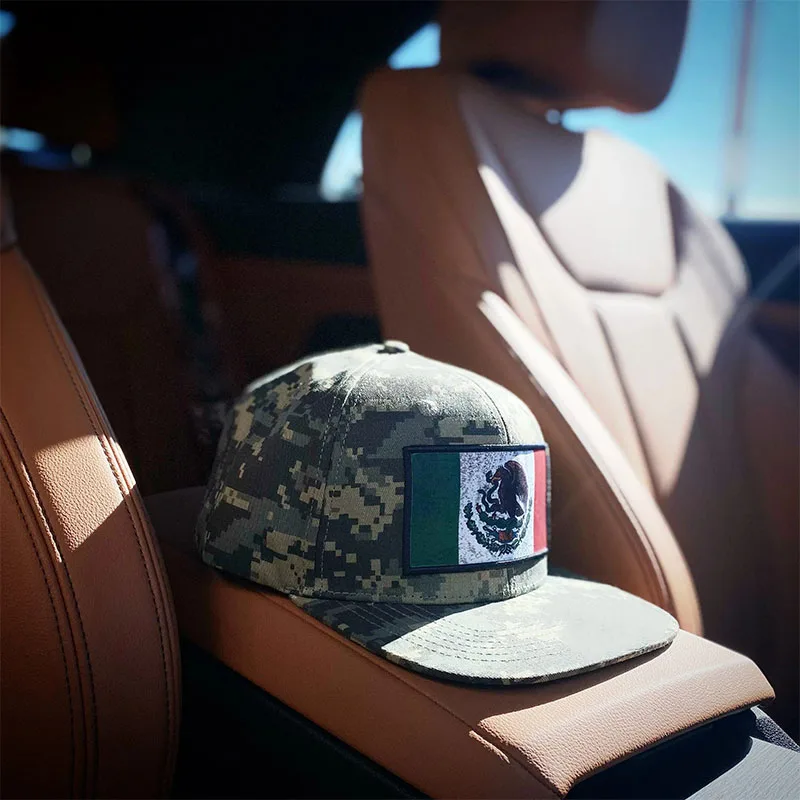 5 panel style Mexican Flag embroidered patch logo custom snapback hat puff printed hat red camo hat