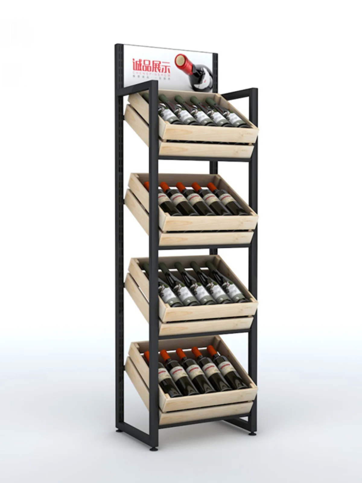 Company Freshfruitsandvegetables Iron Frame Supermarket Shelves Stand Display Wood Fruit Display Rack