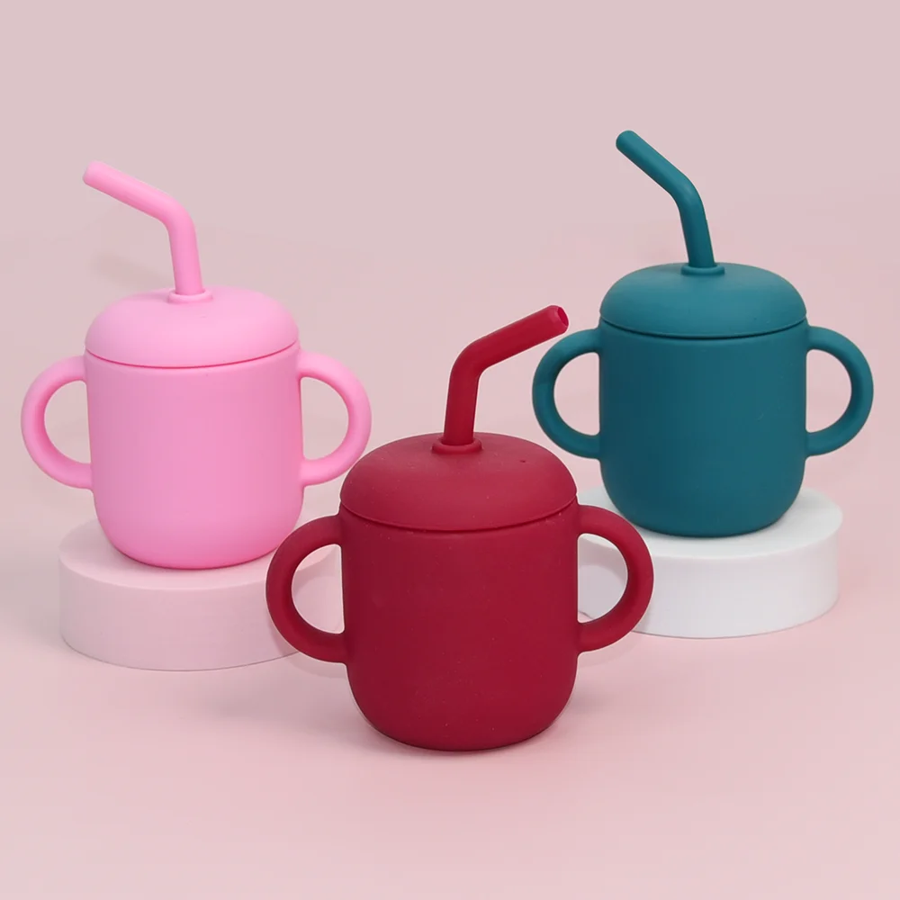Customizable Non Spill Silicone Kids Water Cup With Straw Baby Cup