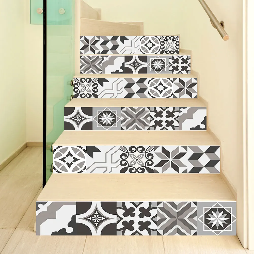 Black and white art deco staircase decoration stickers DIY classic waterproof stairs stickers 3D stairs stickers