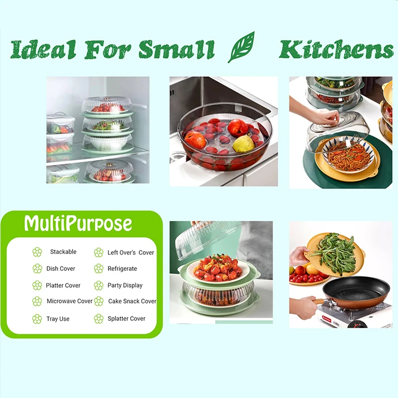 Custom Bpa Free Dustproof Anti-Splatter Stackable Round Large Platter Microwave Dish Lid Insulation Fresh Keeping Food Cover