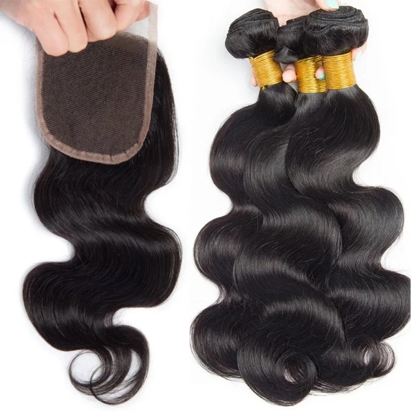Wholesale 100% Virgin Raw Brazilian Peruvian Human Hair Bundles Curly Body Wave Unprocessed Extensions Bundle with Closure Set