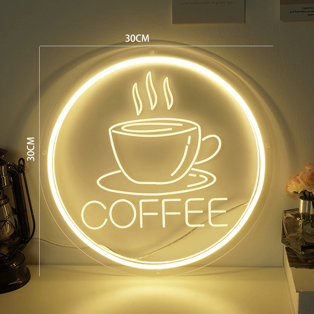 Coffee Coffee LED Neon Light Restaurant Sign Acrylic Carved Luminous Characters English Letter Decoration