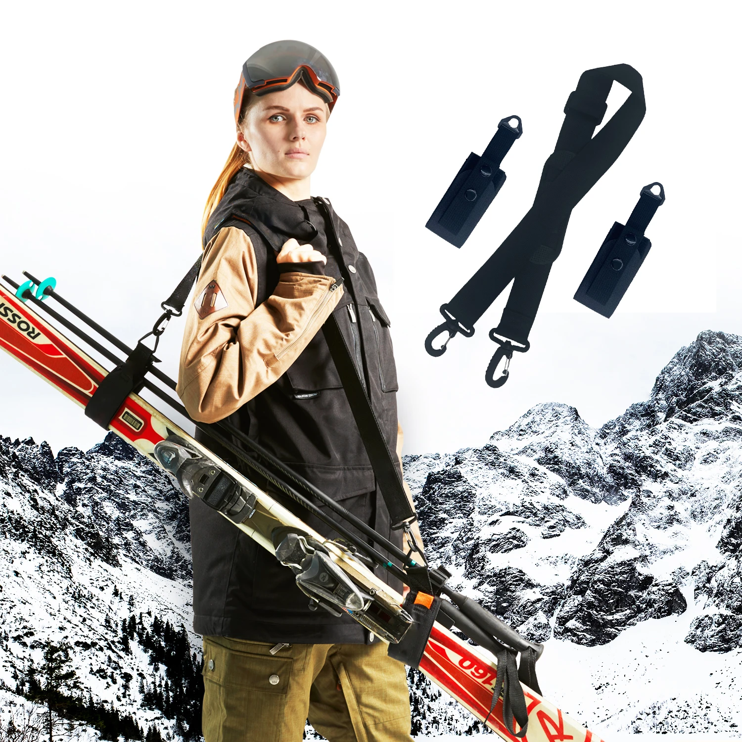 New adjustable ski and pole safety belts, shoulder belts and snowboard belts