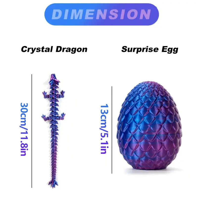 3D Printed Gem Articulated Dragon Rotatable 3D Dragon Toy Mystery Dragon Egg Joints Fidget Surprise Toy For Autism ADHD