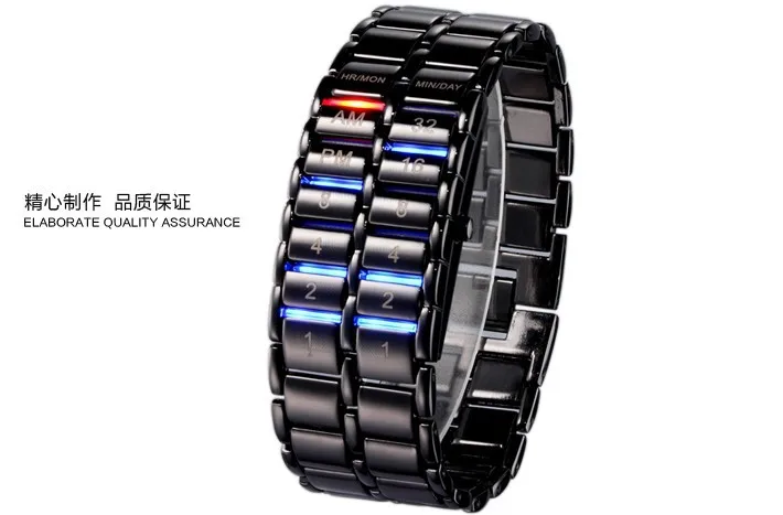 Luxury Iron Metal Red LED Samurai Watch for Men Reloj Hombre led bracelet Digital Lava Wrist Electronic Watch