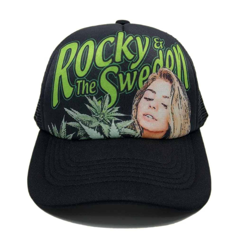 OEM unisex adult high quality 5 panel structure black hip pop rocket mesh sports baseball cap summer custom foam trucker hat