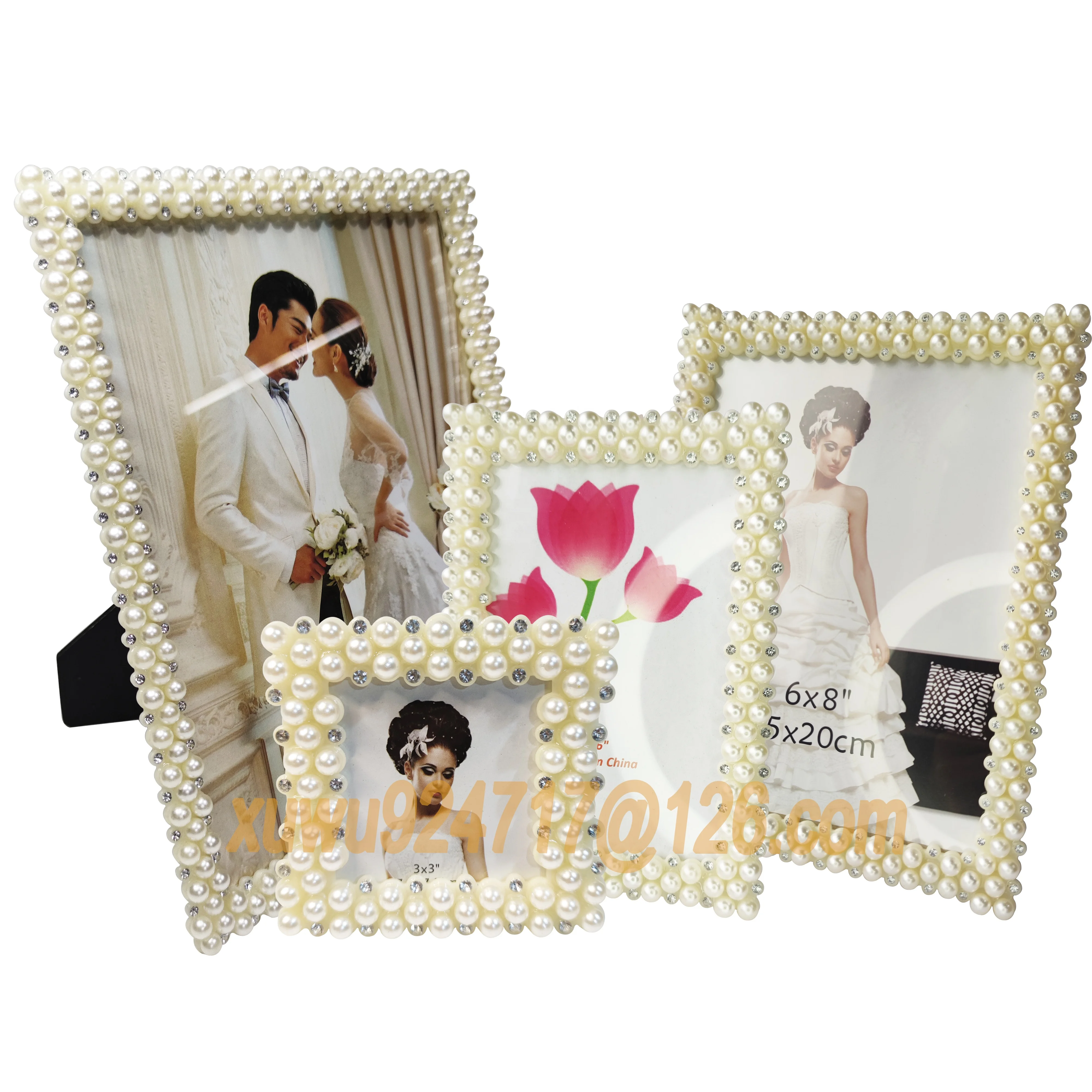 European Luxury Nice Plastic Resin Pearl Photo Picture Frames 8*10inch Fashion White Pearl Photo Frame Plastic Pearl Photo Frame