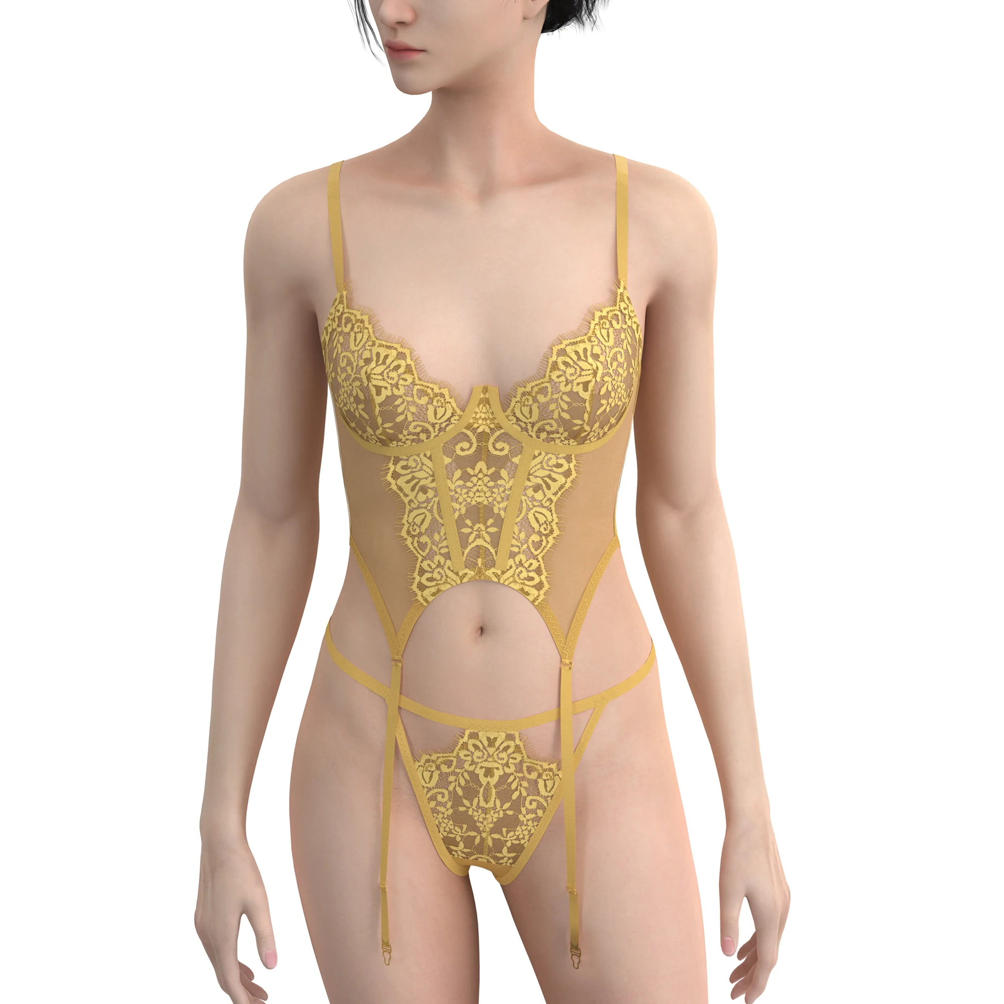 Wholesale String Thong Lady Underwear See Through Embroidery Fashion Sexy Lace Corset Bra & Brief Sets