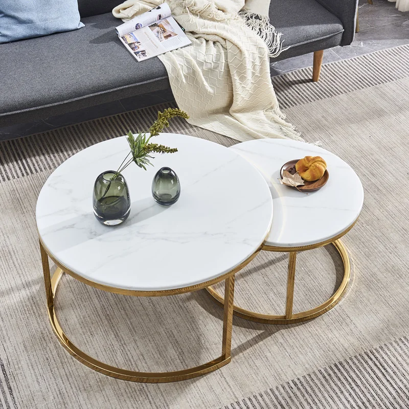 Living room furniture luxury gold round marble table tops centre coffee table