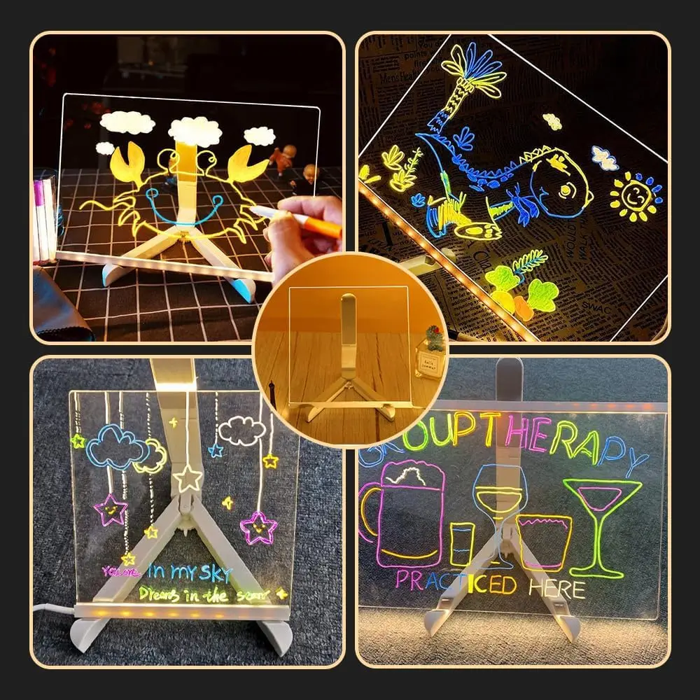 2025 New LED Note Board Light Up Acrylic Message Board with Adjustable Stand and 7 Colors Pen LED Illuminated Drawing Board
