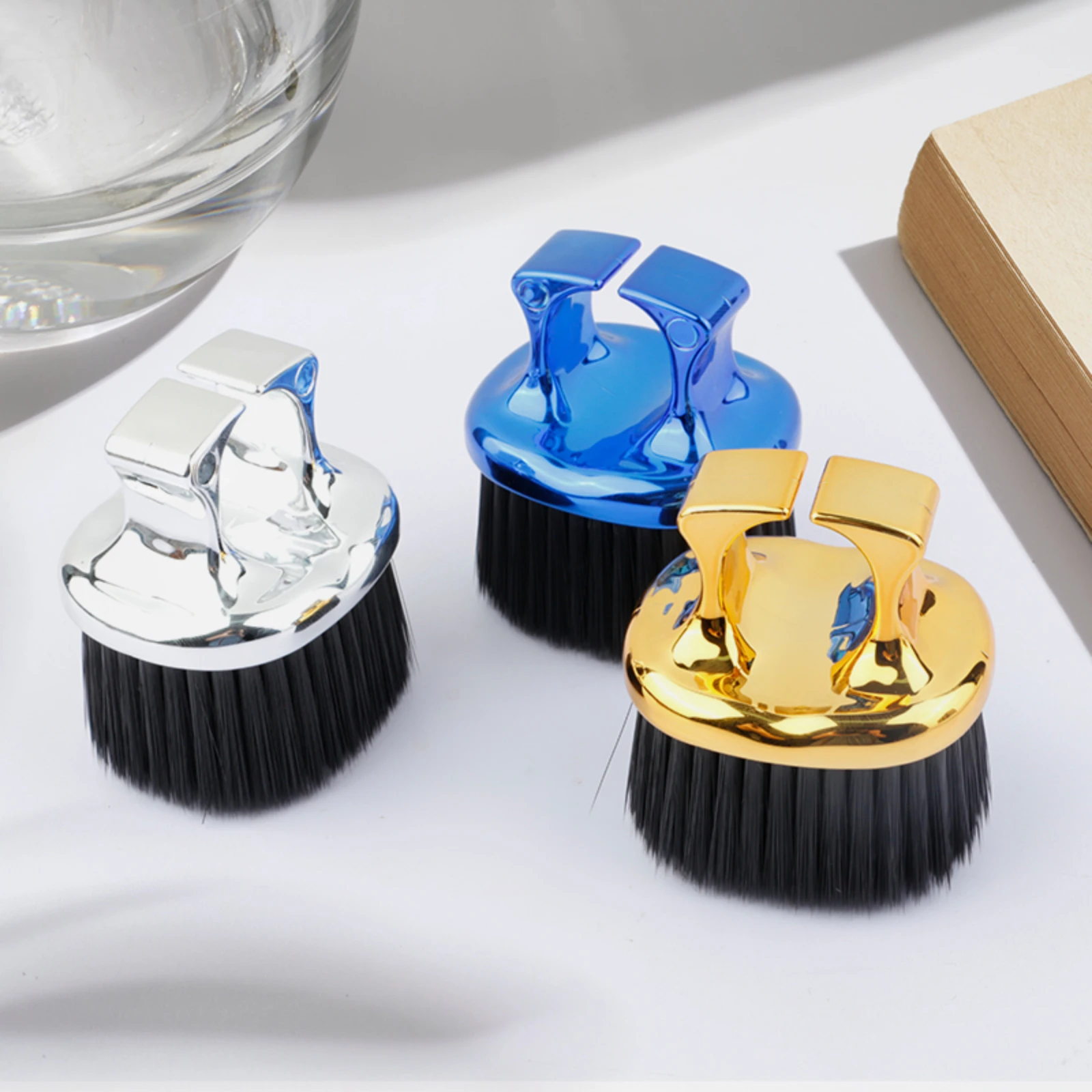 Electroplating Men Beard Barber Care Cleaning Brush customize logo Ring Handle Finger Barber Brush Knuckle brush