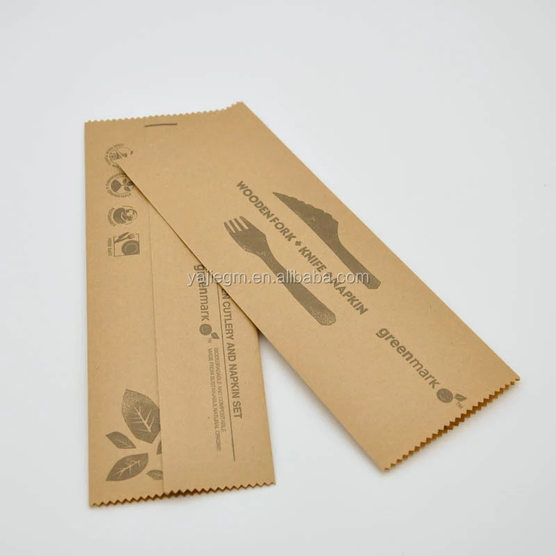 Cheap Individual Wholesale Custom Printed Disposable Recycled Kraft Paper Bag For Cutlery Set