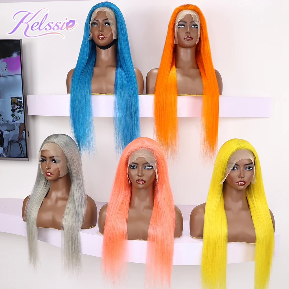 Free Shipping Good Quality 200% Density Straight Lace Frontal Full Wigs, Purple, Blue, Green Colored Bob Wigs Human Hair