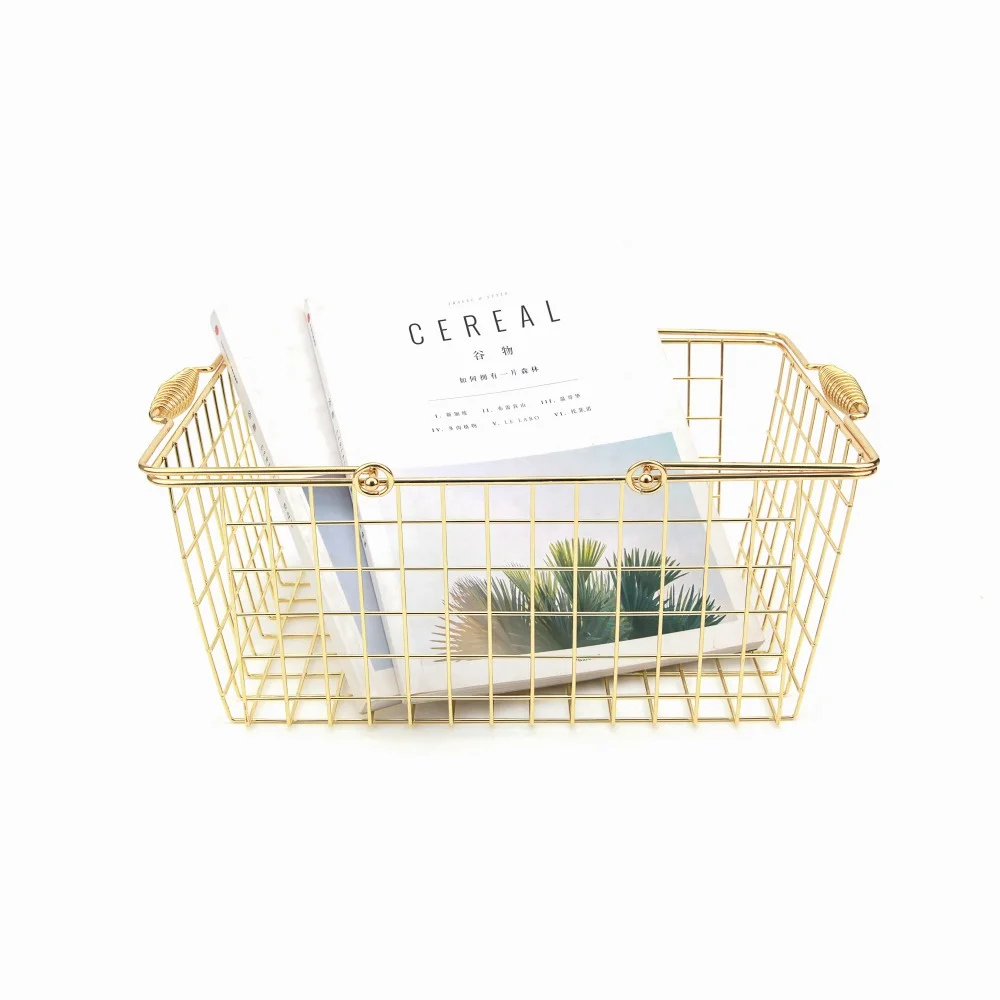 Maxery Groceries Gold-plated Tableware Shopping Basket Wrought Iron Trolley Pink Restaurant Storage Basket Picnic Basket Superma