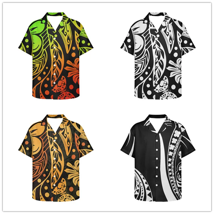 2022 Customised Men T-Shirts For Summer Short Sleeve Shirt Men Polynesian Tribal Floral Prints Shirt 2XS TO 5XL