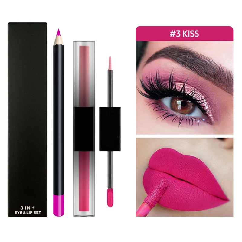 Custom Private label Makeup Kit Multi Color Double Sided Shimmer eye Shadow Lipstick with Lip Liner