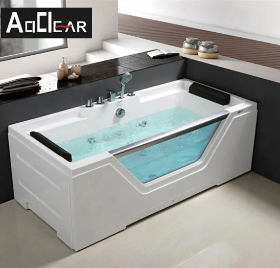 Acrylic rectangular whirlpool bath tubs massage bathtub with safe tempered glass