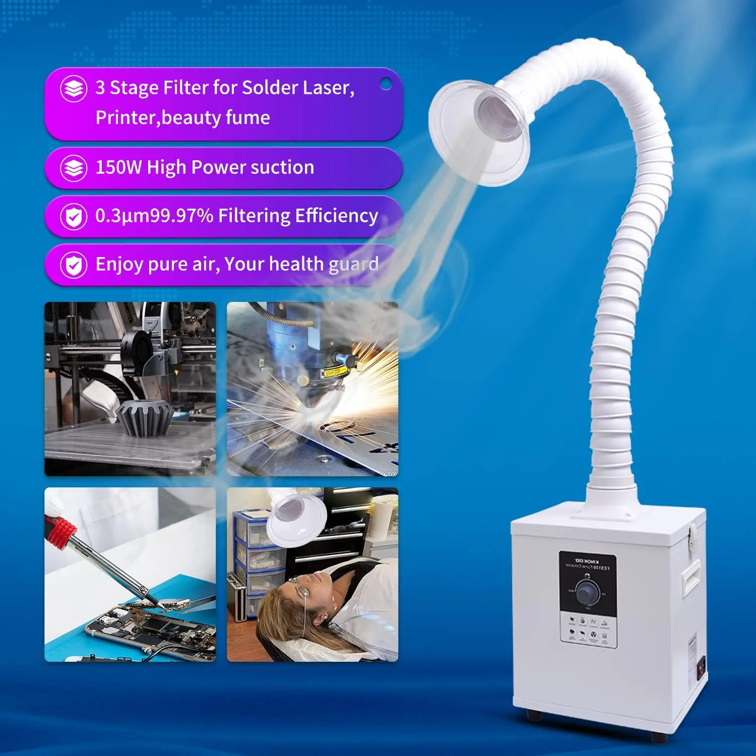 Laser Smoke Absorber HEPA Filter 150W Fume Extractor FES150 Dust Extractor with CE DTF Purifier for DIY and Nail Salon,Beauty