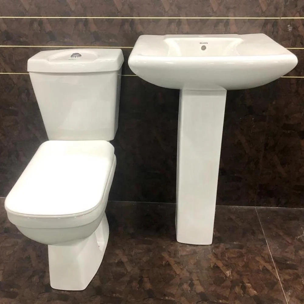 Dual / Single Flush Two Piece Water Closet and Cistern Wash Down Toilet Seat and Pedestal Wash Basin Set from Vistaar Brand Ind.