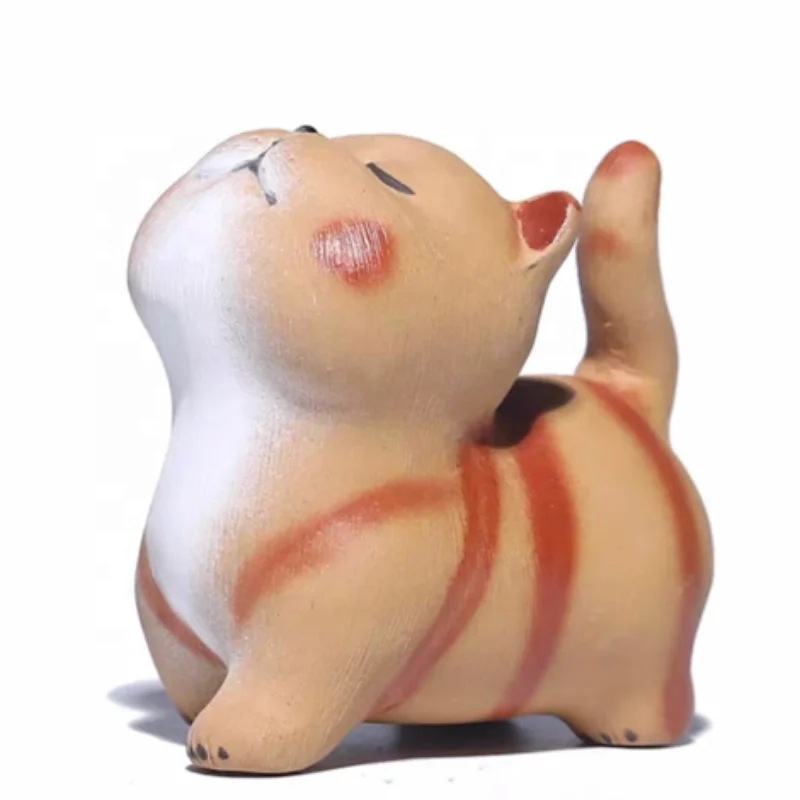 Handmade Purple Clay Cute Little Cat Jewelry Decorative Art Design Desktop Ceramic Tea Ceremony Accessories