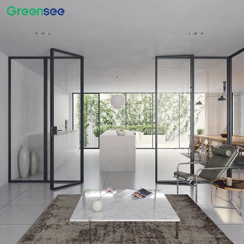 Greensee High Performance Windproof Anti-theft Metal Frame Tempered Glass Sliding Interior French Door
