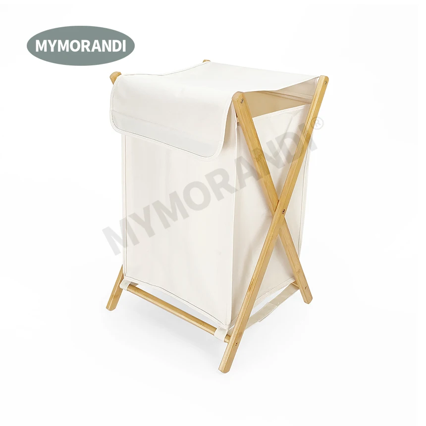 Collapsible bamboo laundry hamper sorter cart  laundry basket with Oxford bag dirty clothes organizer