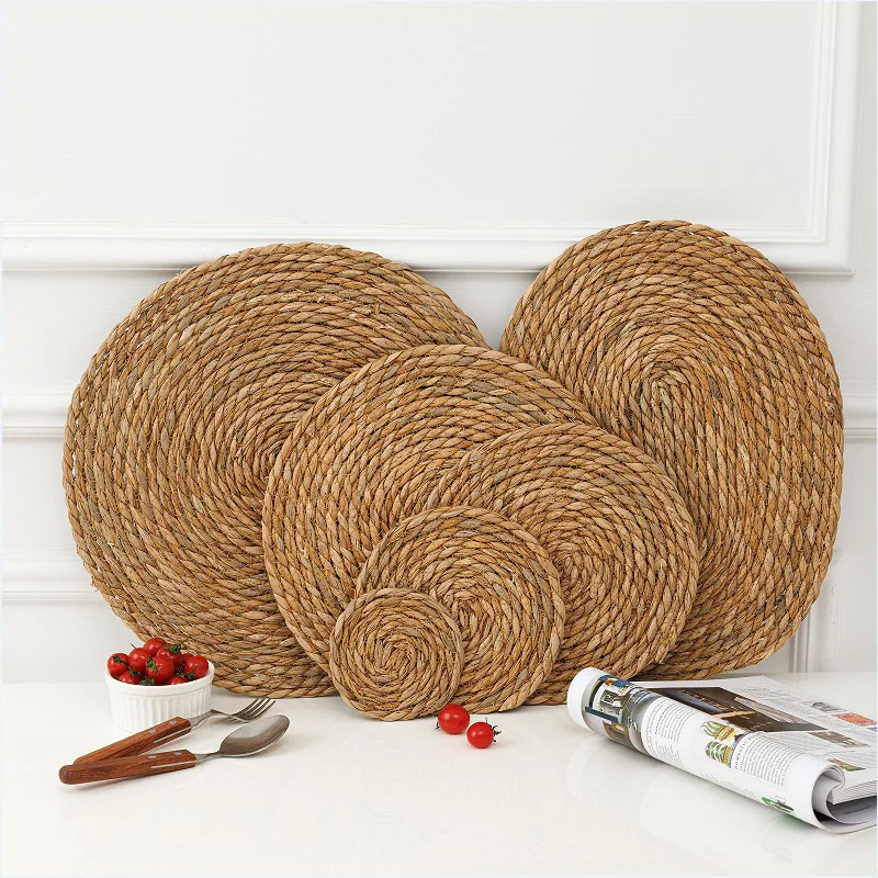 Round Rattan Woven Placemats Natural Hand Woven Water Hyacinth Placemats for Dinning Table Home Wedding