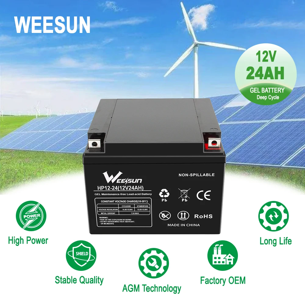 Factory direct sales gel batteries 12v 24ah  battery Lead Acid Solar Battery No Maintenance Low Self Discharge High Efficient