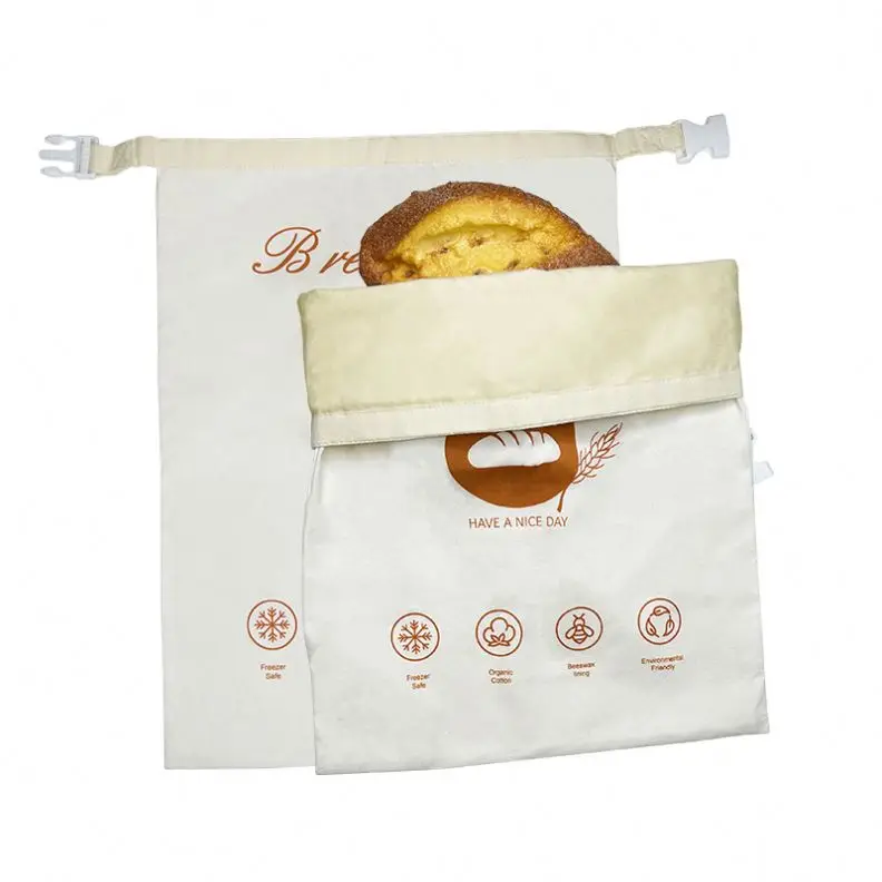 Factory Custom Reusable Linen Bread Bag Pure Cotton Beeswax Sourdough Bread Bags For Homemade Bread