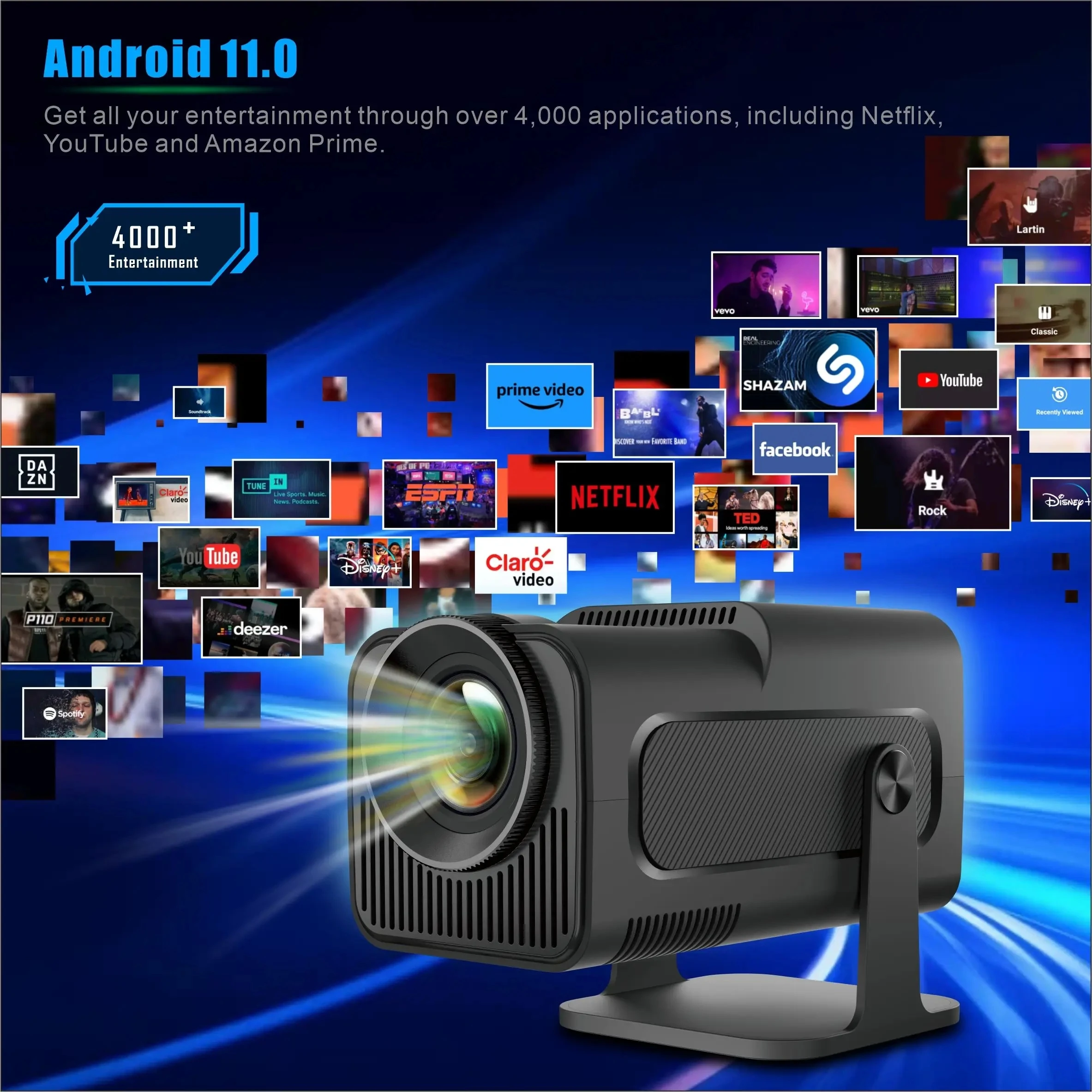 2024 New Hot Selling HY320 Projector Intelligent Home Theater LCD Dual WiFi6 HD 300ANSI Android 11 Mini Projector Wholesale OEM