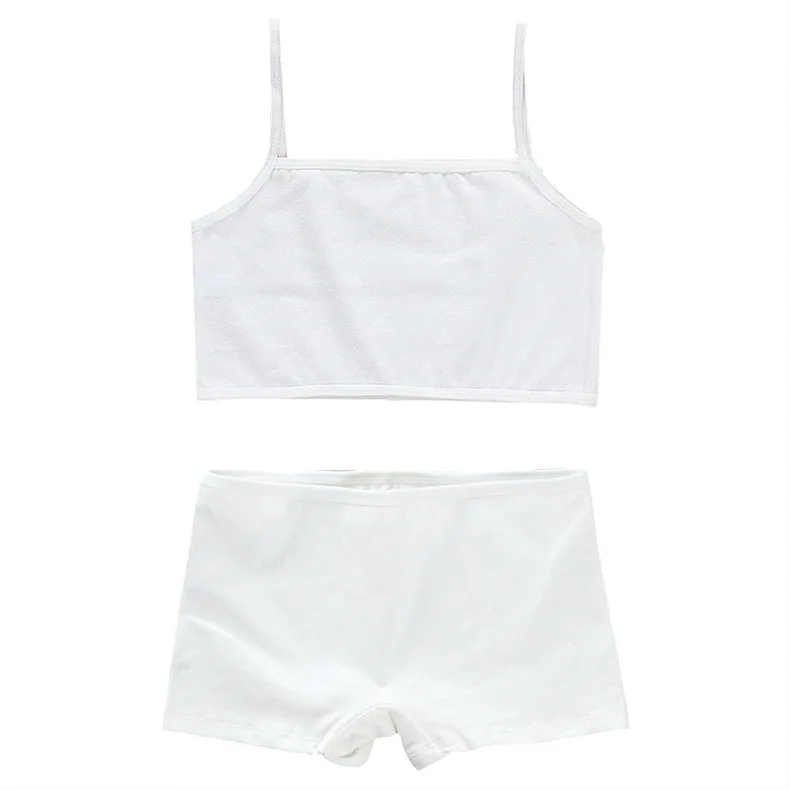 Training bra Cotton pure Color underwear Hipster brassiere bra boyshort set for Baby Girls Kids Children