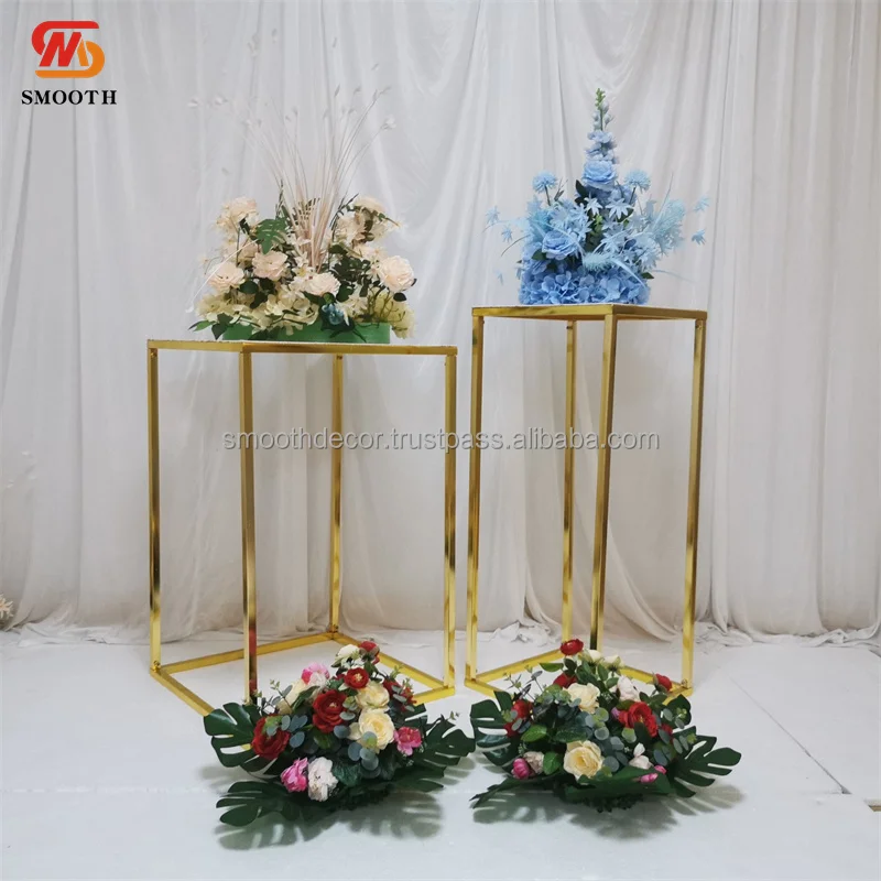 SMOOTH Factory Price Square 4pcs Flower Stand Gold Flower Rack Table Centerpiece for Wedding Decor