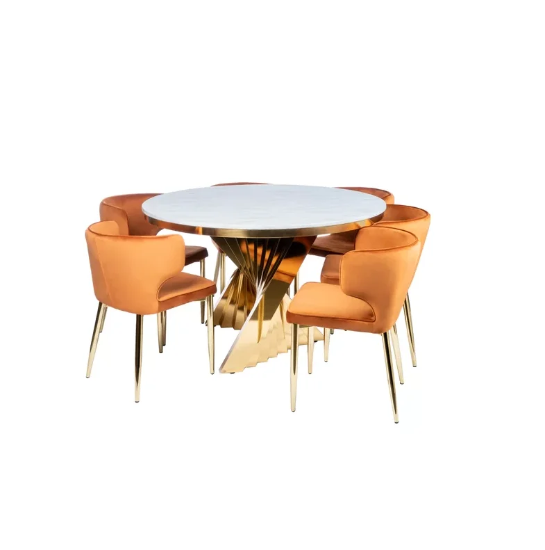 2020 New Design Gold Stainless Steel Marble Top Round Dining Table For Home Wedding Rental