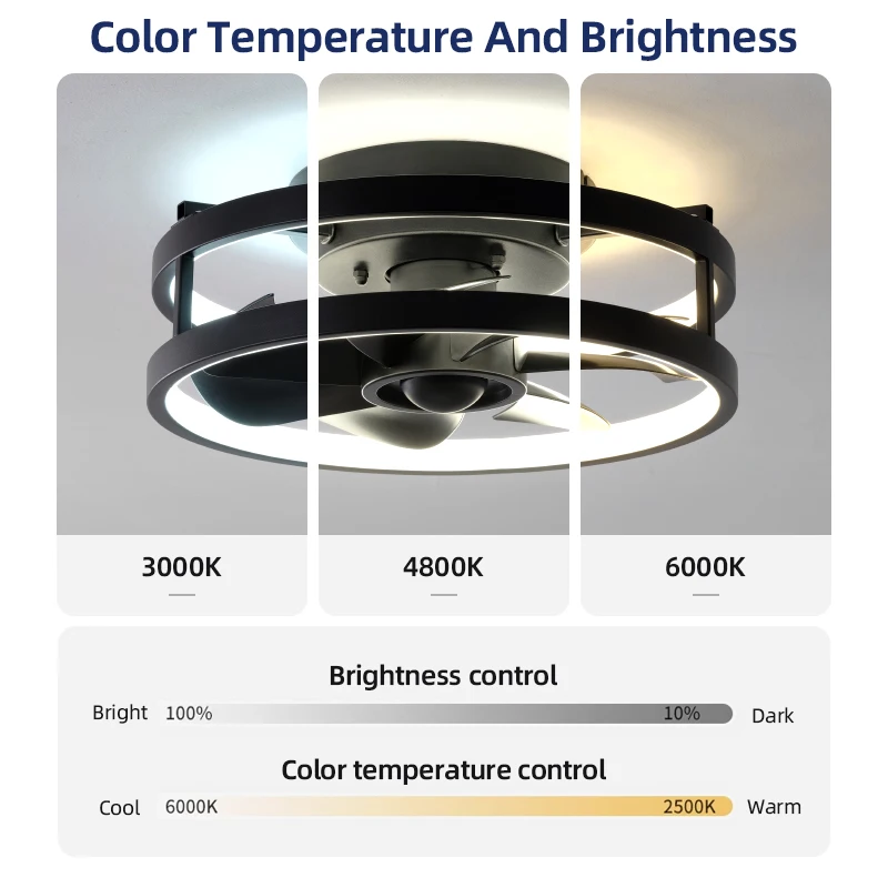 Modern Nordic 6 Speed Ceiling Fan with Light Remote Control 5 Blades Bedroom Living Room Black Quiet Led Ceiling Fan