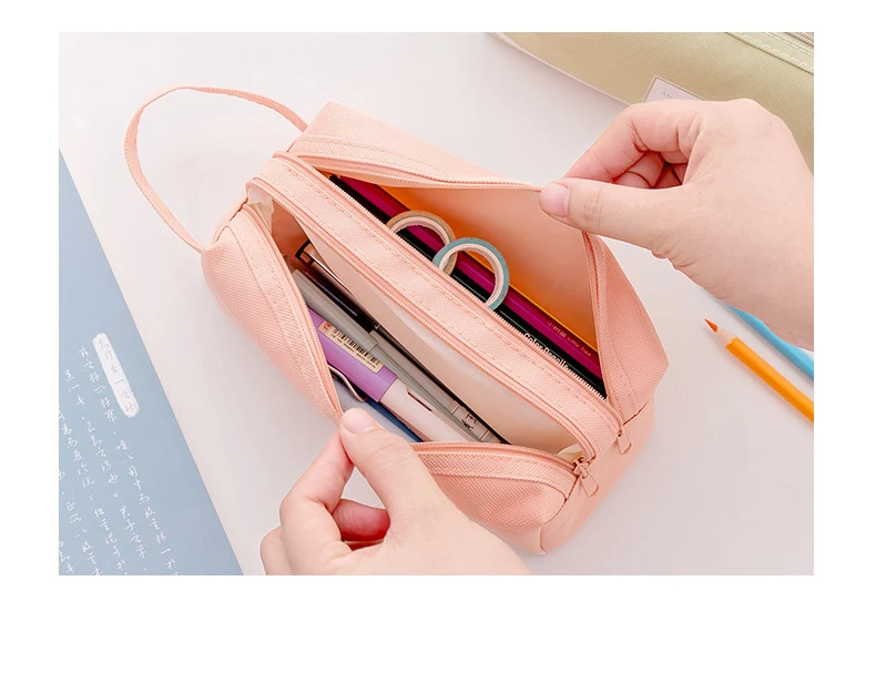 2021 New Custom Pencil Cases For Girls Oxford Cloth Double Zipper Stationery Pen Bag Pencil Case