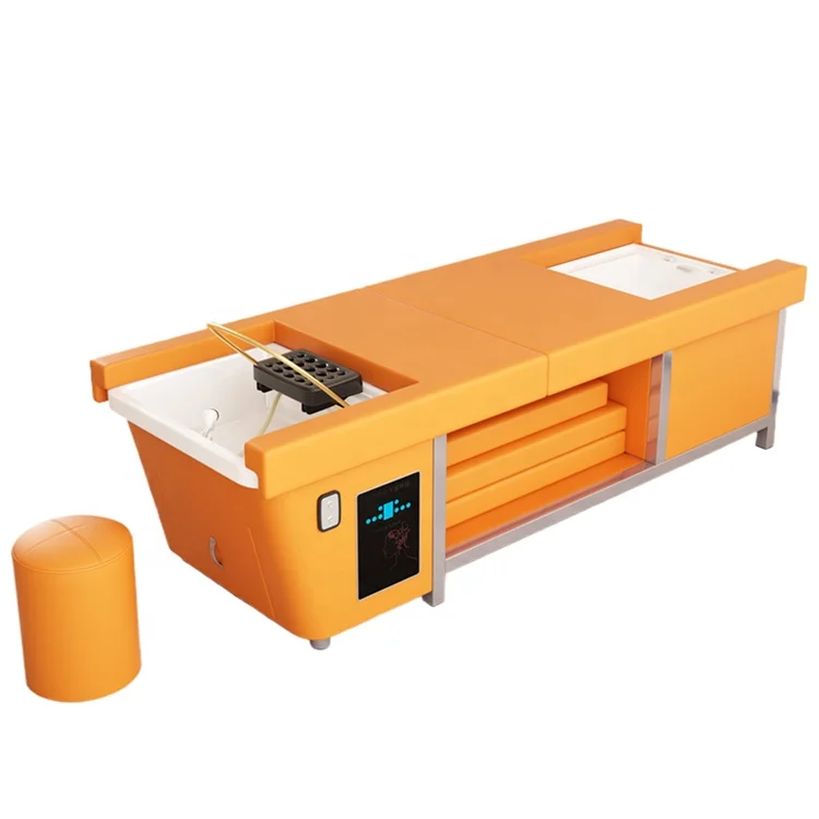 Salon Furniture Shampoo Electric Massage Bed with Foot Bath Function Head Therapy Spa Shampoo Chair Beauty Salon Shampoo Bed