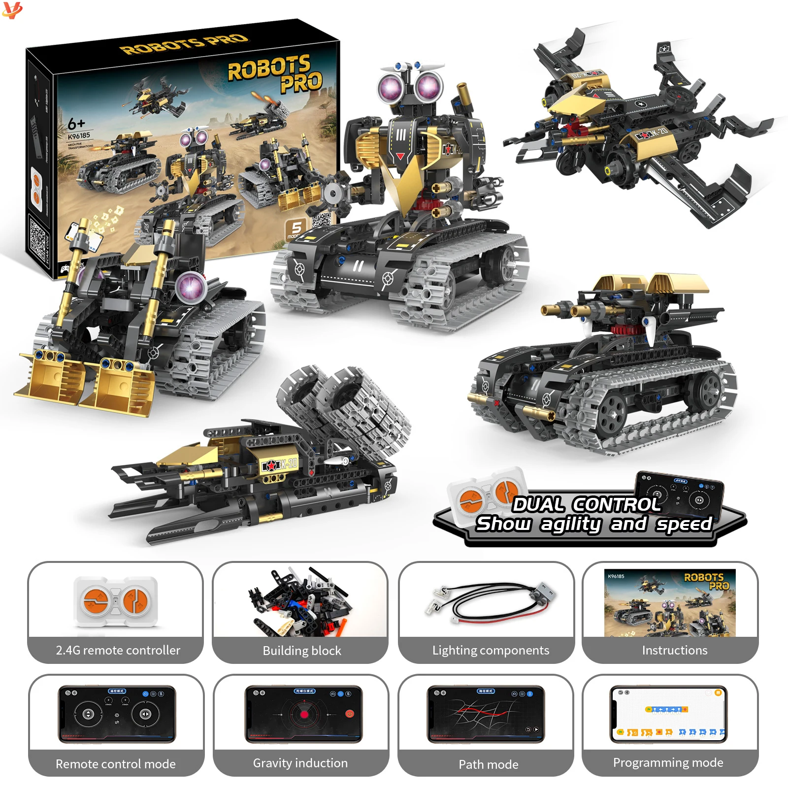 RC Robot Building blocks Kits 2024 New Arrival 5 in 1 RC App Control Programming Robots RC cars STEM Project bricks Set Toys