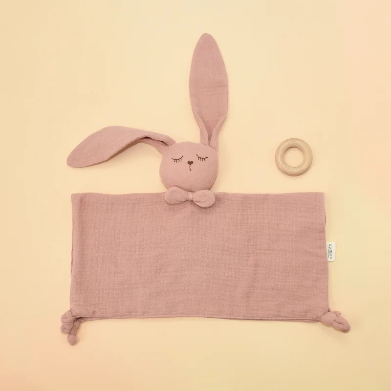 Lovely Muslin Rabbit Baby Comforter Security Blanket Soft Head Stuffed Cuddle Toy Infant Rabbit Sleeping Comforter