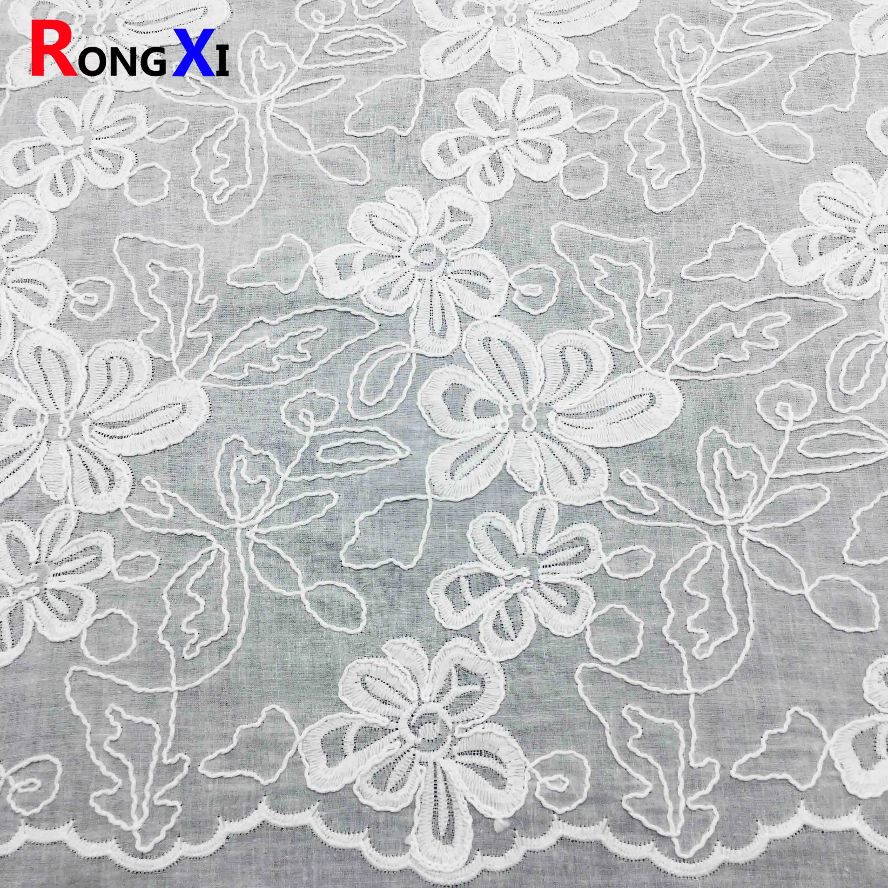 Wholesale Price RXF2212  Cotton  Eyelet  3d Flower Embroidery Luxury Lace fabric embroidery Fabric for Wedding Dress