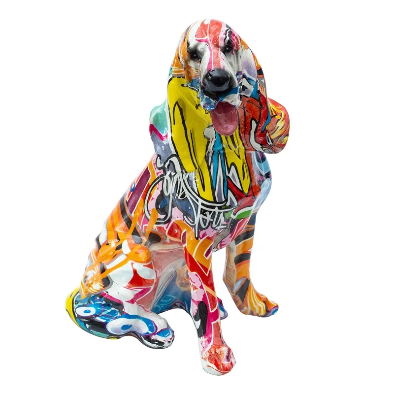 resin dog sculpture animal statues glossy puppy figurines for home decor