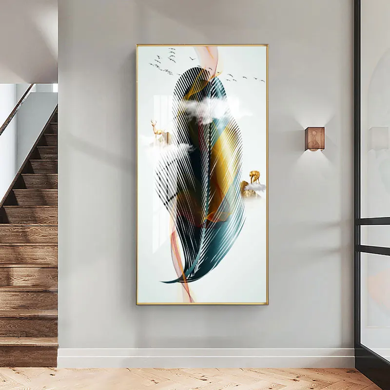 Modern popular mural painting color feather wholesale custom crystal wall painting